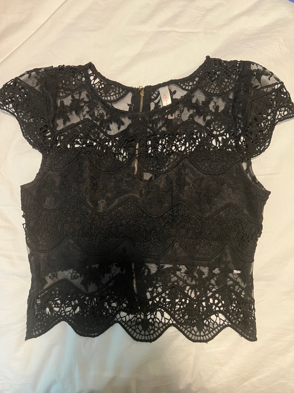 Black Lace Crochet Crop Top with Keyhole Back